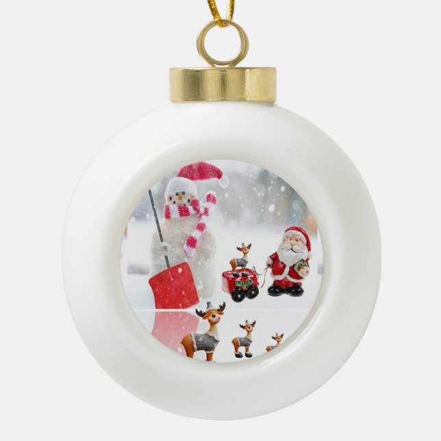 Weihnachts-Keramik Ball Ornament, Schneemann Keramik Kugel-Ornament (Vorderseite)