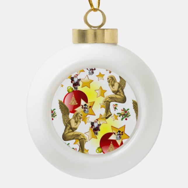 Weihnachts-Keramik Ball Ornament, Weihnachtsgel Keramik Kugel-Ornament (Vorderseite)