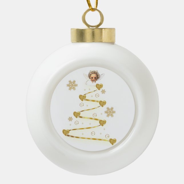 Weihnachts-Keramik Ball Ornament, Weihnachtsgel Keramik Kugel-Ornament (Vorderseite)