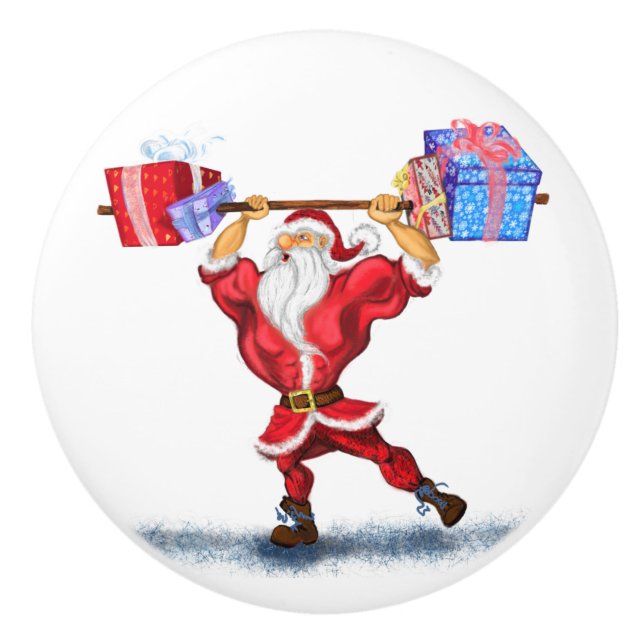 Weihnachts-Keramik Knob Bodynuilder Santa mit Gesc Keramikknauf (Vorderseite)