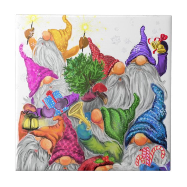 Weihnachts-Keramik Tile Geschenke Gnomes Feier Fliese (Vorderseite)