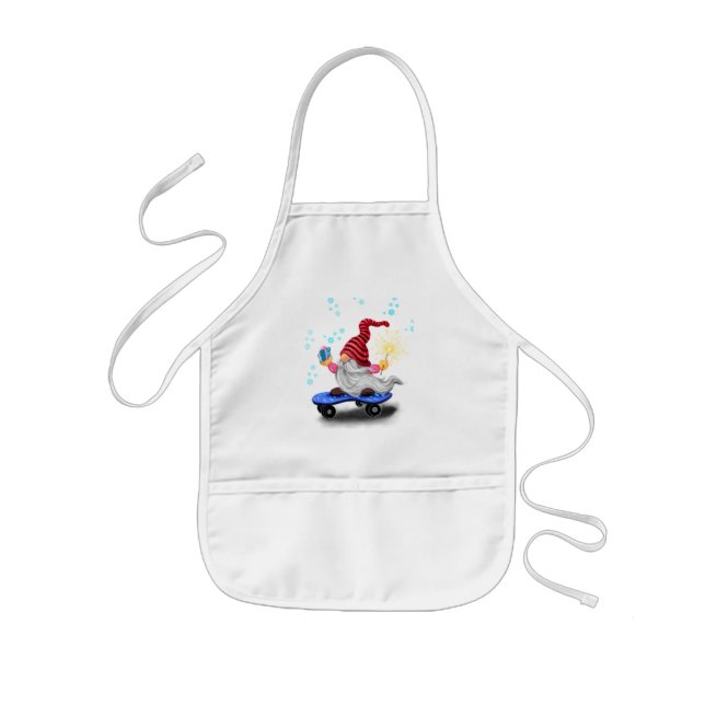 Weihnachts-Kids-Schürze Skater Gnome mit Geschenke Kinderschürze (Vorne)
