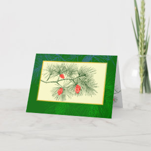 Weihnachts-Kiefernzweig Vintage-Kunst-Grußkarte Feiertagskarte