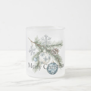 Weihnachts-Kieferzweig-Blau-Weiße-Ornamente Mattglastasse