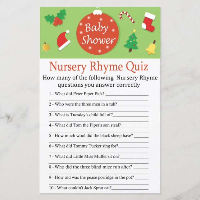 Weihnachts-Kinderzimmer Rhyme Quiz Kinderduschspie (Vorderseite)