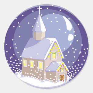 Weihnachts-Kirche Schnee bedeckt Runder Aufkleber
