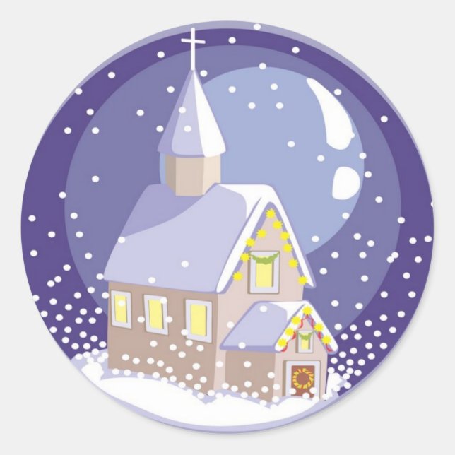 Weihnachts-Kirche Schnee bedeckt Runder Aufkleber (Vorderseite)