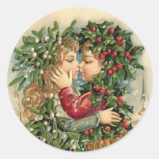 Weihnachts-Kiss-Aufkleber Runder Aufkleber (Vorderseite)