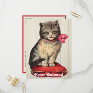 Weihnachts-Kitten mit einem roten Bow Einladungspostkarte