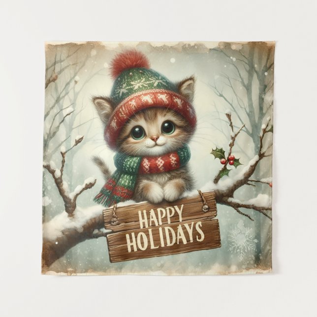 Weihnachts-Kitty-Tapestry Wandteppich (Vorderseite)