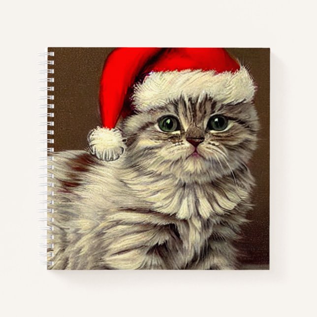 Weihnachts-Kitty-Weihnachtsmannmütze Notizbuch (Vorderseite)