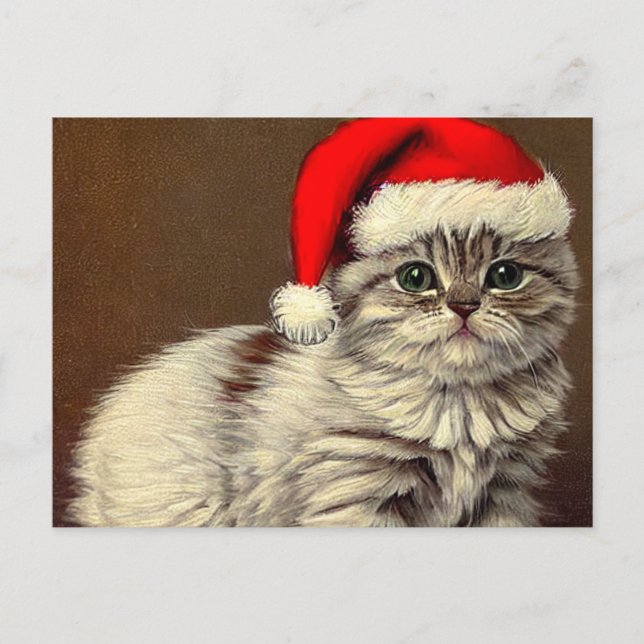 Weihnachts-Kitty-Weihnachtsmannmütze Postkarte (Vorderseite)
