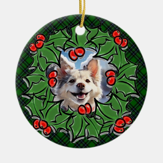 Weihnachts-Klassik kariert-Rot-heilige Blätter Keramik Ornament (Vorne)