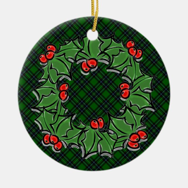 Weihnachts-Klassik kariert-Rot-heilige Blätter Keramik Ornament (Vorne)