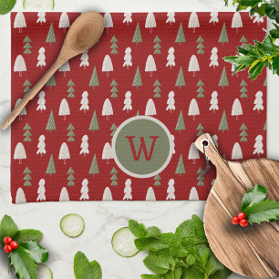 Weihnachts Klassische Bäume Custom Monogram Red Geschirrtuch