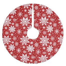 Weihnachts Klassisches Rot-Weiß-Schneeflockenmuste Polyester Weihnachtsbaumdecke