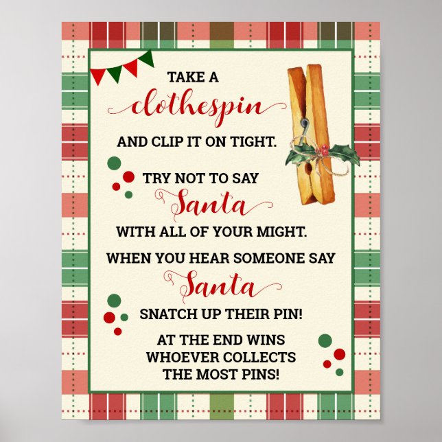 Weihnachts-Kleidung Sage kein Santa-Game-Zeichen Poster (Vorne)