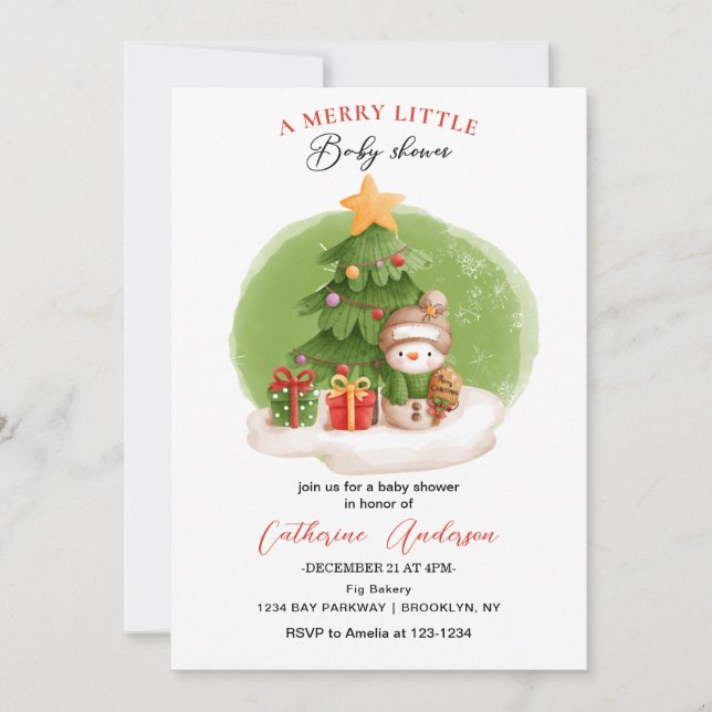 Weihnachts Kleine Snowman Baby Dusche Einladung (Vorderseite)