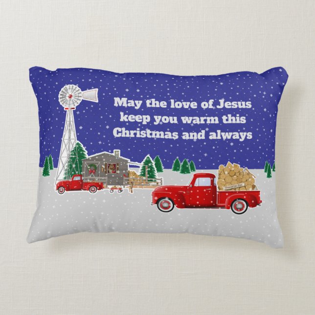 Weihnachts Kleiner roter LKW mit Kabine und Windmü Dekokissen (Rückseite)