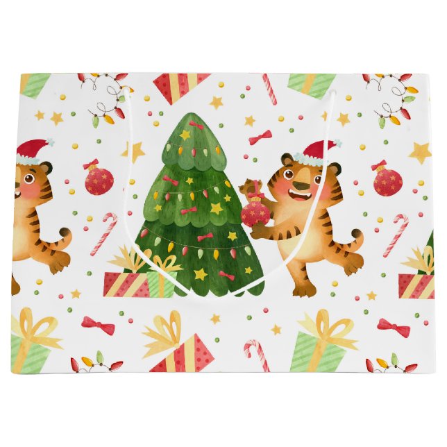 Weihnachts Kleiner Tiger in Weihnachten Baumgesche Große Geschenktüte (Vorderseite)