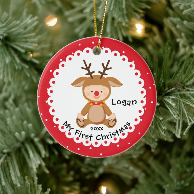 Weihnachts-Kleines Rentier-Baby Keramik Ornament (Baum)