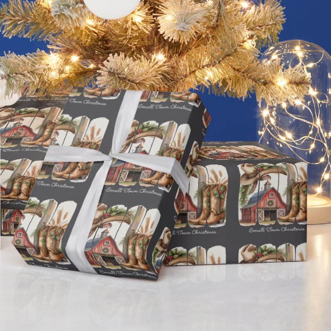 Weihnachts Kleinstadt Retro Western Cowgirl Stiefe Geschenkpapier (Feiertage)