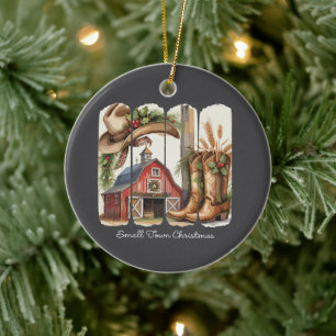 Weihnachts Kleinstadt Retro Western Cowgirl Stiefe Keramik Ornament