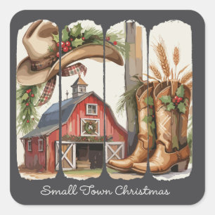 Weihnachts Kleinstadt Retro Western Cowgirl Stiefe Quadratischer Aufkleber