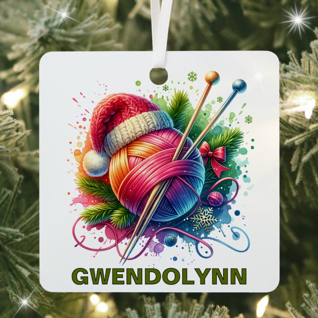 Weihnachts-Knitter-Enthusiast-Individuelle Name Ornament Aus Metall (Von Creator hochgeladen)