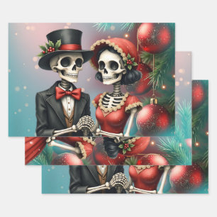 Weihnachts-Knochenromanze, Ein festliches Skelett- Geschenkpapier Set