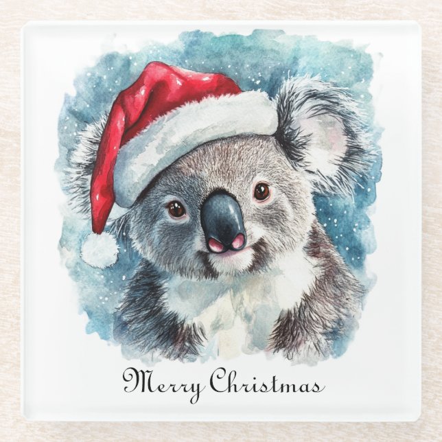 Weihnachts-Koala, anpassbar Glasuntersetzer (Vorderseite)