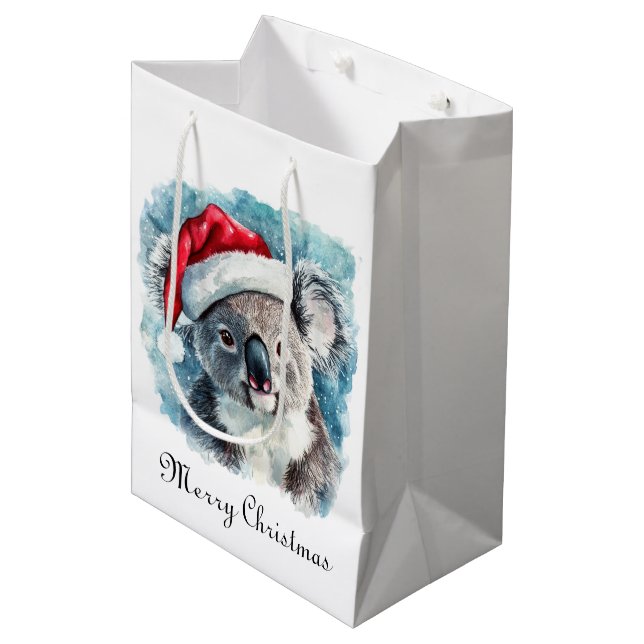 Weihnachts-Koala, anpassbar Mittlere Geschenktüte (Vorderseite Schrägansicht)