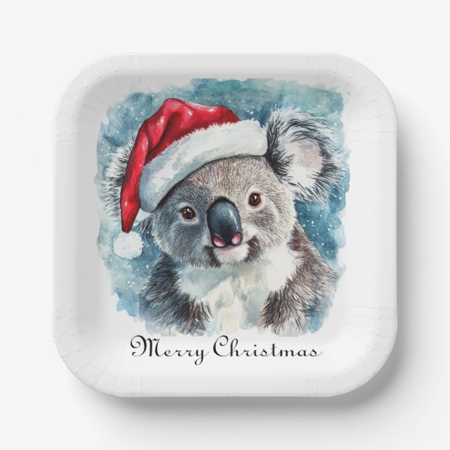 Weihnachts-Koala, anpassbar Pappteller (Vorderseite)