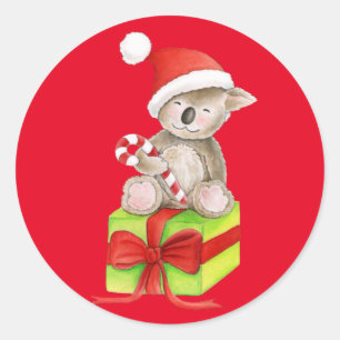 Weihnachts-Koala-Bär Roter Rundaufkleber Runder Aufkleber