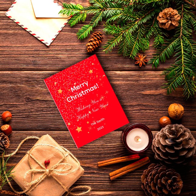 Weihnachts Konfetti goldene Sterne grüne rote Post Postkarte (Von Creator hochgeladen)