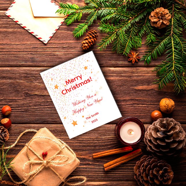 Weihnachts Konfetti goldene Sterne weiße rote Post Postkarte (Von Creator hochgeladen)