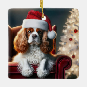 Weihnachts-König Charles auf einem roten Velvet-St Keramikornament