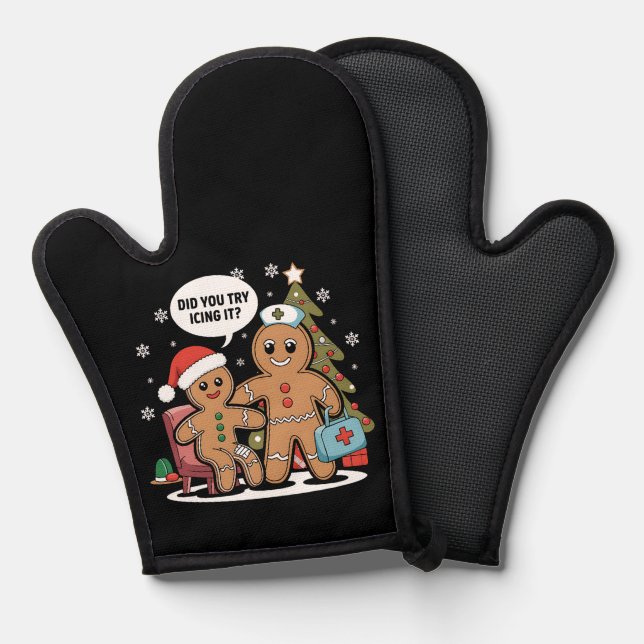 Weihnachts-Krankenschwester Gingerbread Mann haben Ofenhandschuh (Vorderseite/Rückseite)