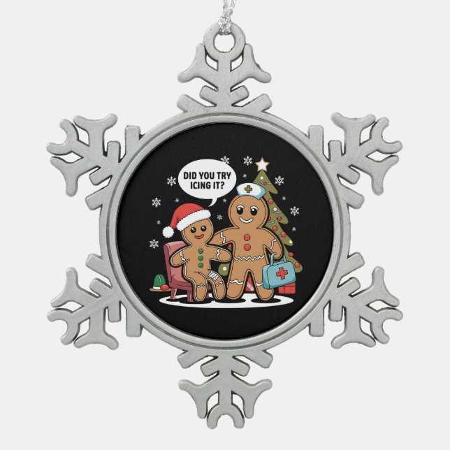 Weihnachts-Krankenschwester Gingerbread Mann haben Schneeflocken Zinn-Ornament (Vorderseite)