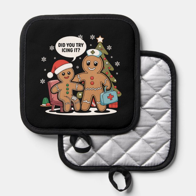 Weihnachts-Krankenschwester Gingerbread Mann haben Topflappen (Vorderseite/Rückseite)