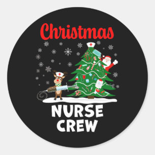 Weihnachts-Krankenschwester-Team mit Santa und Ren Runder Aufkleber