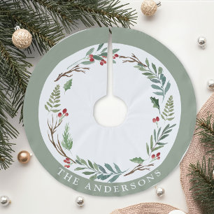 Weihnachts-Kranz mit Winterbeeren und individuelle Polyester Weihnachtsbaumdecke