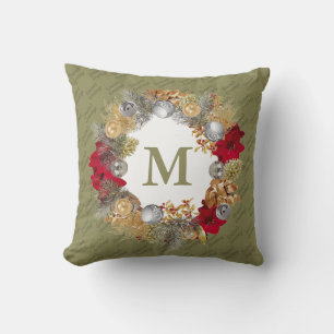 Weihnachts-Kranz MONOGRAMM Olive Green Kissen