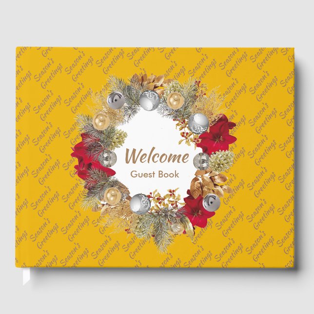 Weihnachts-Kranz-Saison GREETINGS Golden Yellow Gästebuch (Vorderseite)