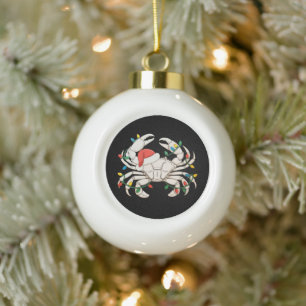 Weihnachts-Krebs-Santa-Hut Xmas-Lichter Meerestier Keramik Kugel-Ornament