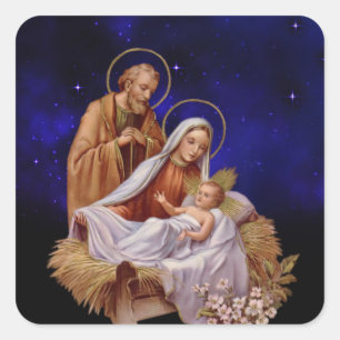 Weihnachts-Krippe-Aufkleber Quadratischer Aufkleber