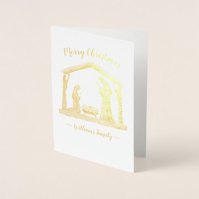 Weihnachts-Krippe Familienname Folienkarte (Vorderseite)