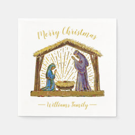 Weihnachts-Krippe Goldtypografie Serviette