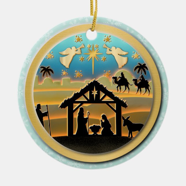 Weihnachts-Krippe Jesus in der Wanger-Szene Keramik Ornament (Vorne)