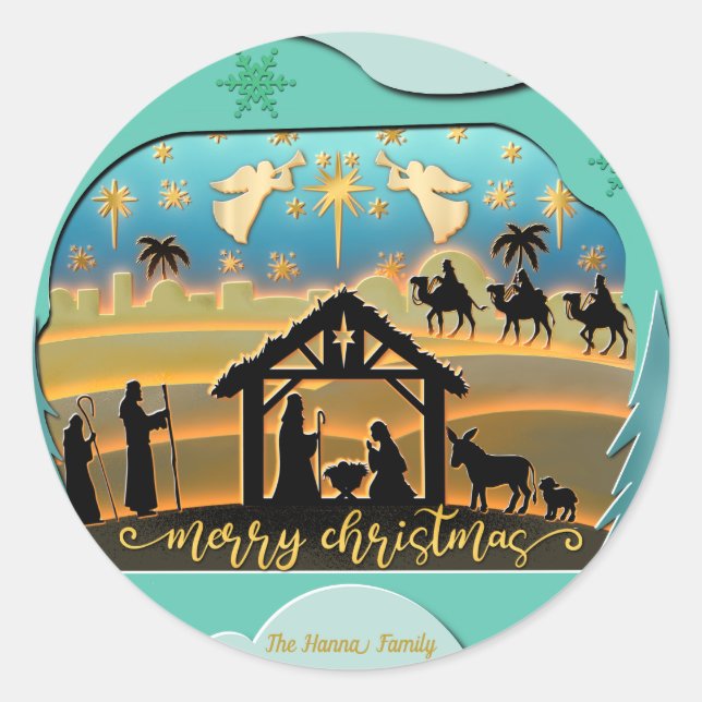 Weihnachts-Krippe Jesus in der Wanger-Szene Runder Aufkleber (Vorderseite)